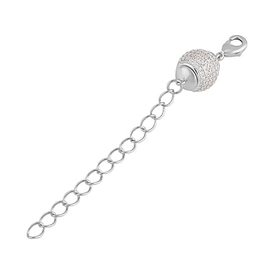Simulated Diamond 10mm Magnet Lock with 9MM Lobster Lock with 2 Inch Extender Chain in Silvertone 0.60 ctw