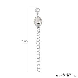 Simulated Diamond 10mm Magnet Lock with 9MM Lobster Lock with 2 Inch Extender Chain in Silvertone 0.60 ctw
