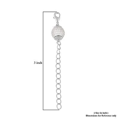 Simulated Diamond 10mm Magnet Lock with 9MM Lobster Lock with 2 Inch Extender Chain in Silvertone 0.60 ctw