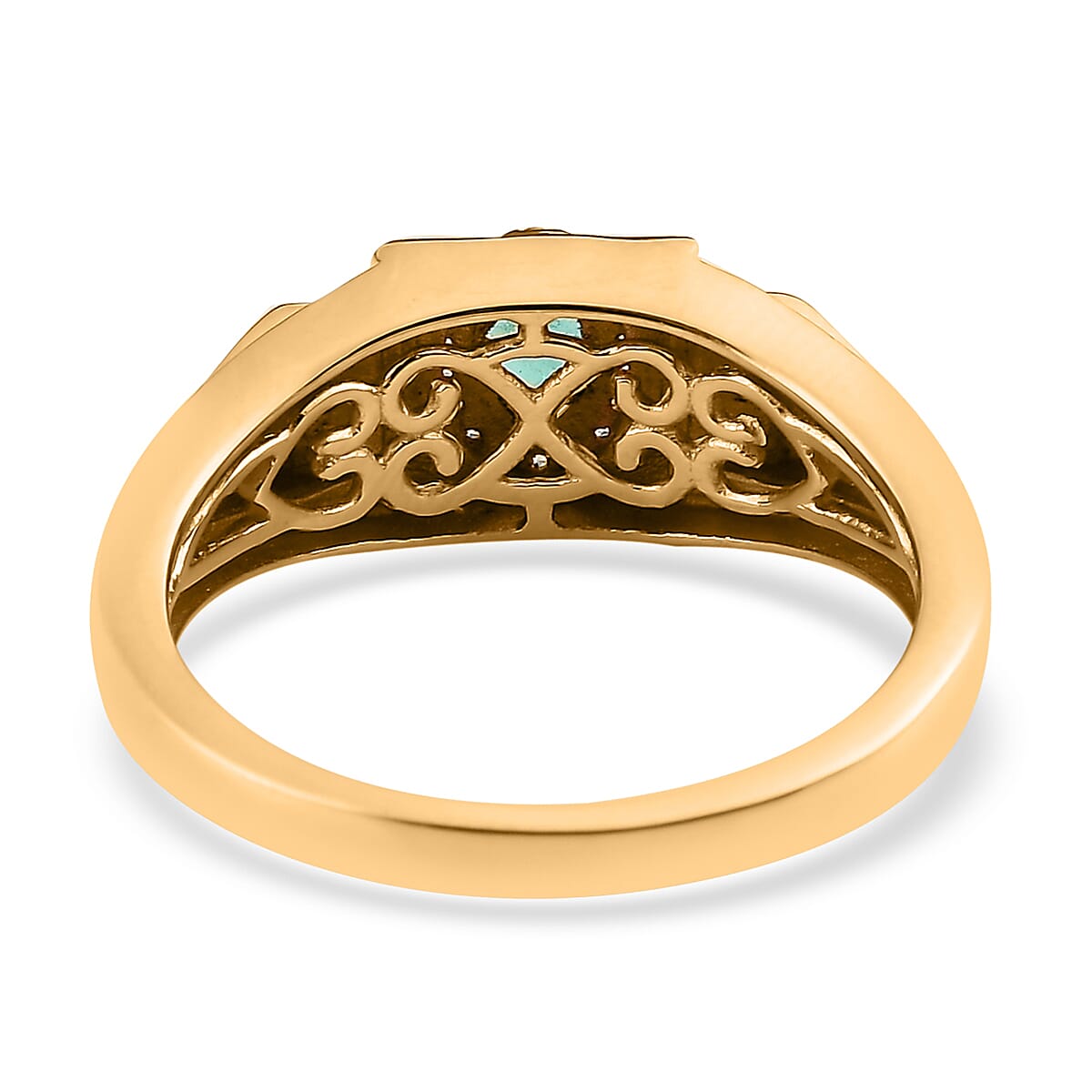 Ethiopian Emerald and White Zircon Men's Ring in Vermeil Yellow Gold Over Sterling Silver (Size 12.0) 0.75 ctw image number 4