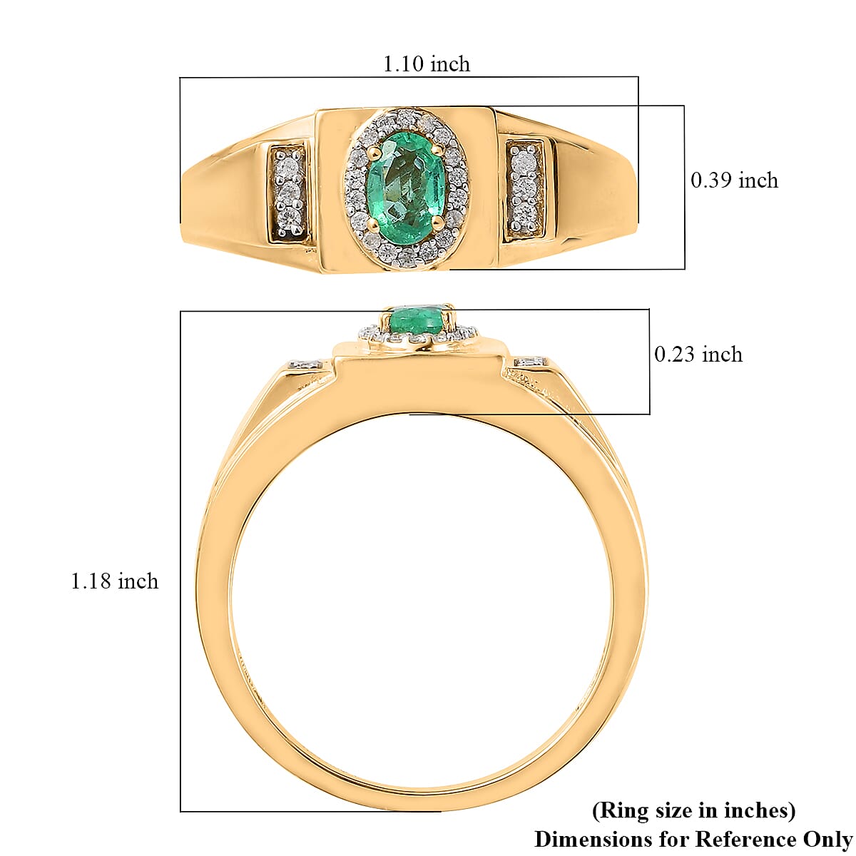 Ethiopian Emerald and White Zircon Men's Ring in Vermeil Yellow Gold Over Sterling Silver (Size 12.0) 0.75 ctw image number 5
