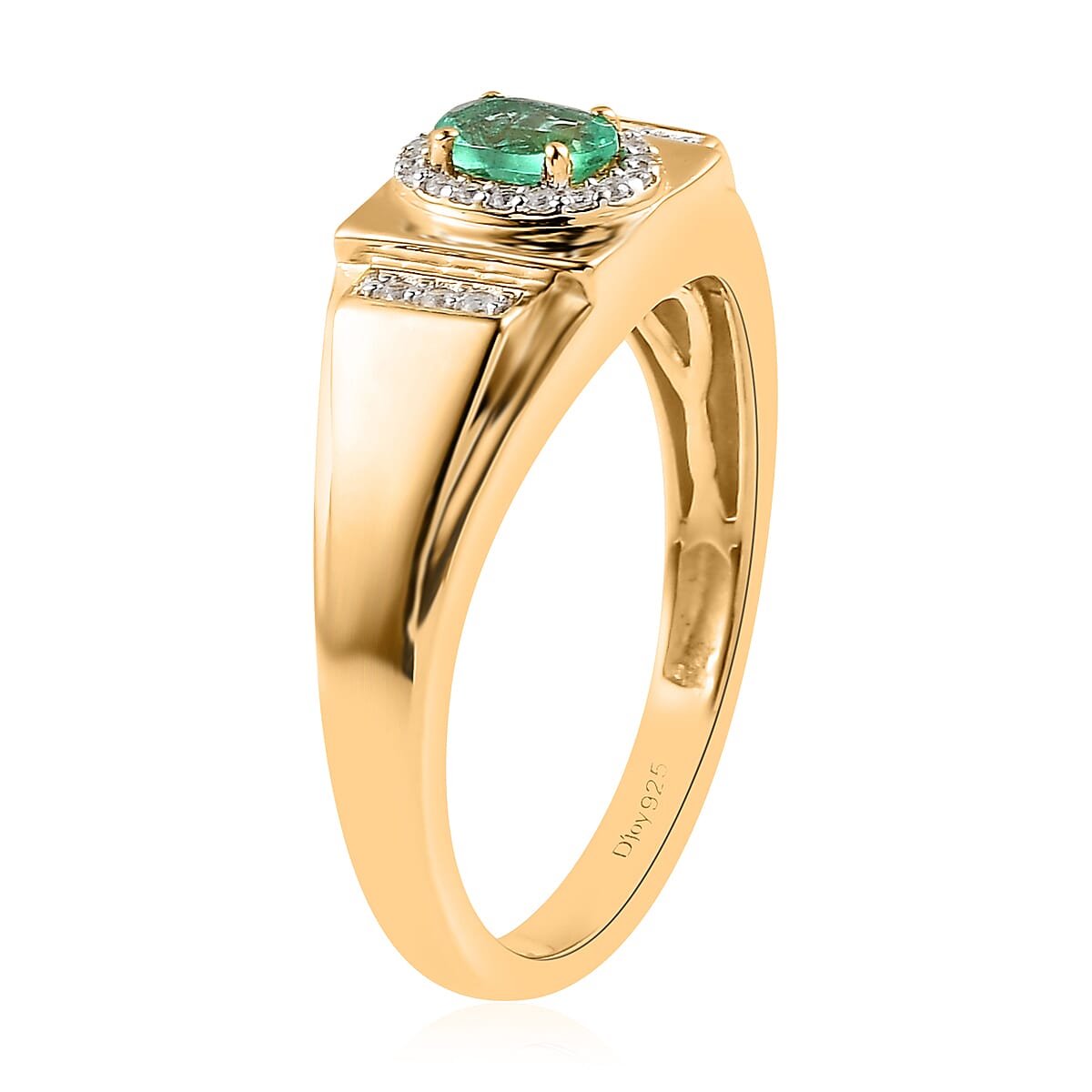Ethiopian Emerald and White Zircon Men's Ring in Vermeil Yellow Gold Over Sterling Silver (Size 13.0) 0.75 ctw image number 3