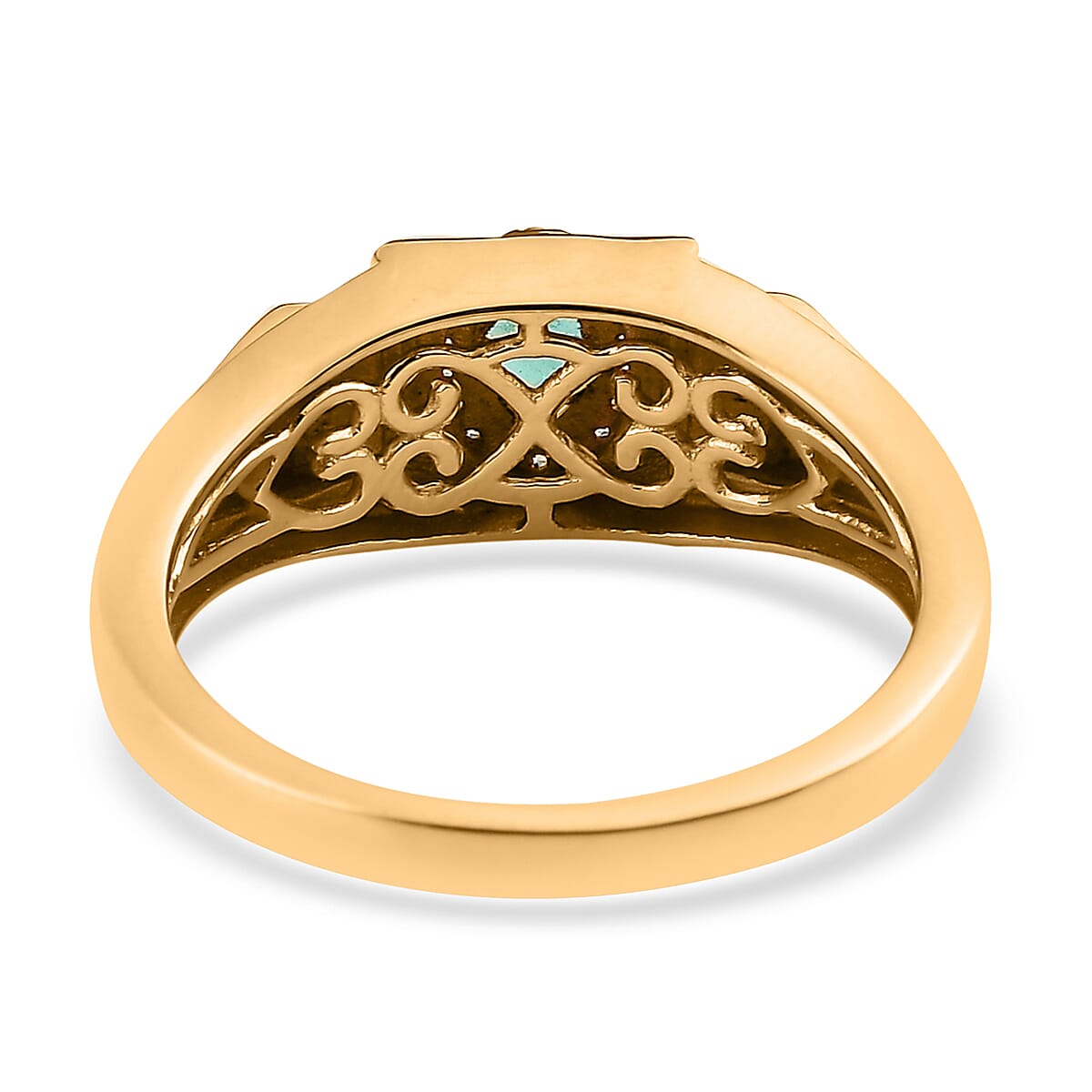Ethiopian Emerald and White Zircon Men's Ring in Vermeil Yellow Gold Over Sterling Silver (Size 13.0) 0.75 ctw image number 4