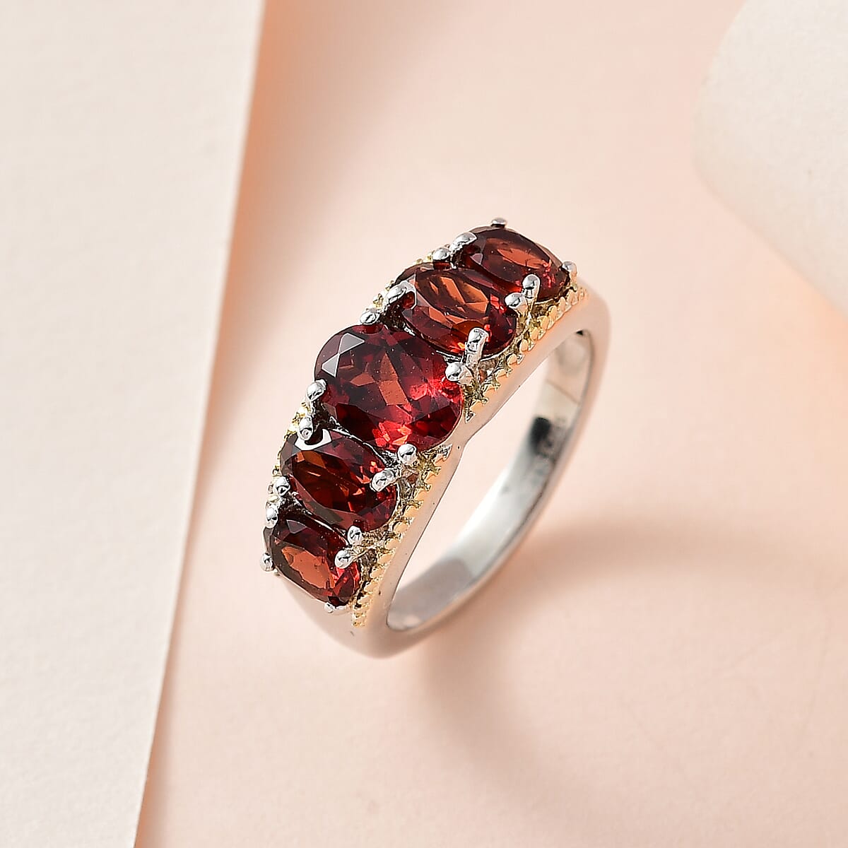 Karis Mozambique Garnet 5 Stone Ring in 18K YG Plated and Platinum Bond 2.85 ctw image number 1