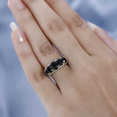 Karis Thai Black Spinel 5 Stone Ring in 18K YG Plated and Platinum Bond (Size 7.0) 2.75 CTW , Shop LC