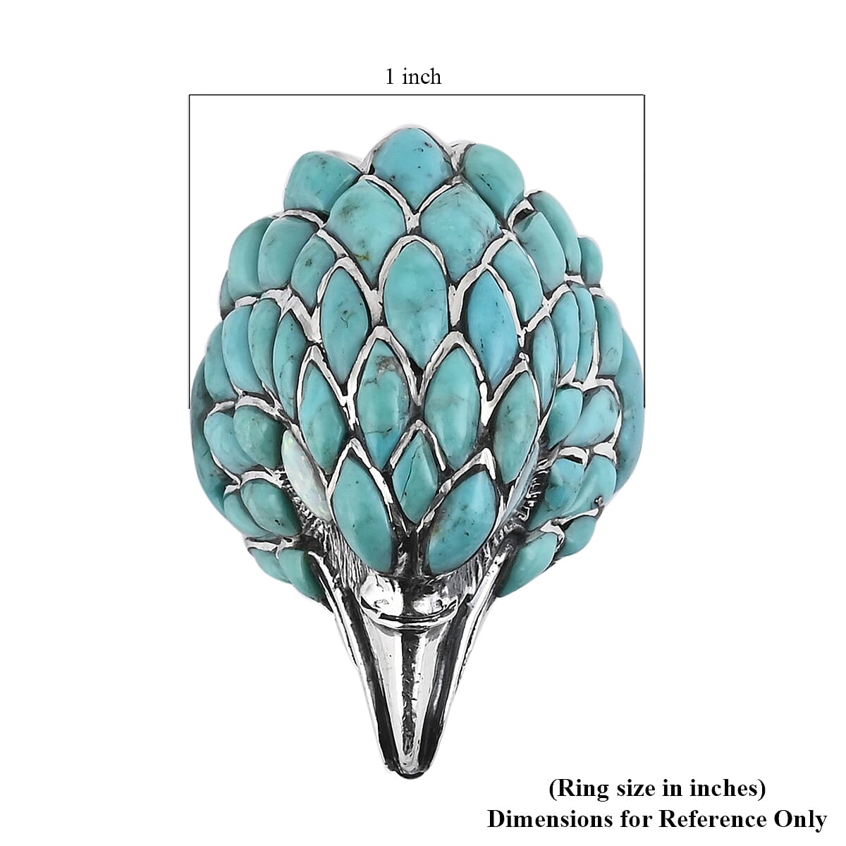 Santa Fe Style Turquoise and Lab Created Opal Men's Ring with Hawk Head in Sterling Silver (Size 13.0) 14.50 Grams 7.00 ctw image number 3