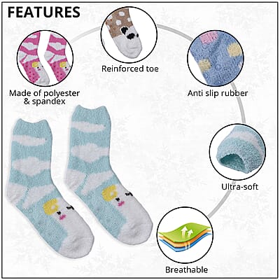 Set of 5 Pair Animal Pattern Jacquard Super Soft & Warm Plush Non-Slip Socks