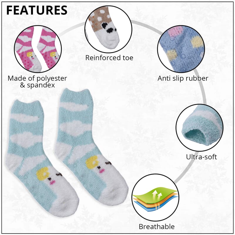 Set of 5 Pair Animal Pattern Jacquard Super Soft & Warm Plush Non-Slip Socks