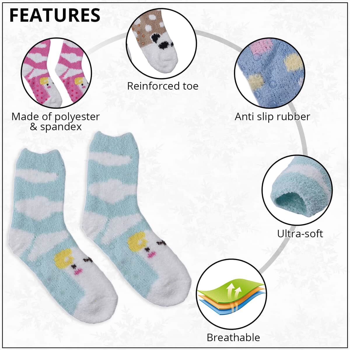 Set of 5 Pair Animal Pattern Jacquard Super Soft & Warm Plush Non-Slip Socks image number 1