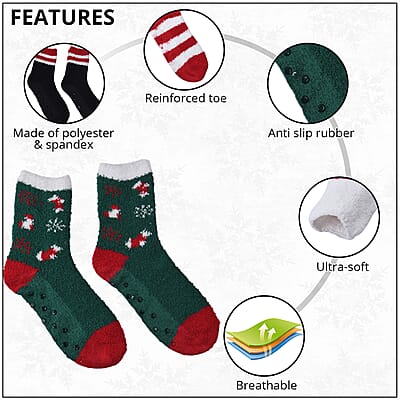 Set of 5 Pair Tree, Santa Claus and Intricate Pattern Jacquard Super Soft & Warm Plush Non-Slip Socks