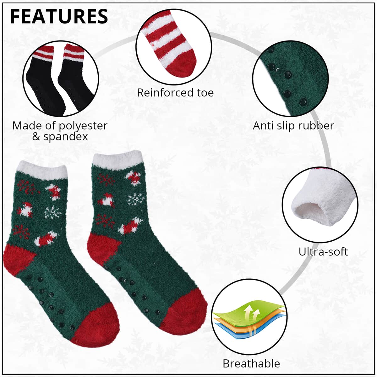 Set of 5 Pair Tree, Santa Claus and Intricate Pattern Jacquard Super Soft & Warm Plush Non-Slip Socks image number 1