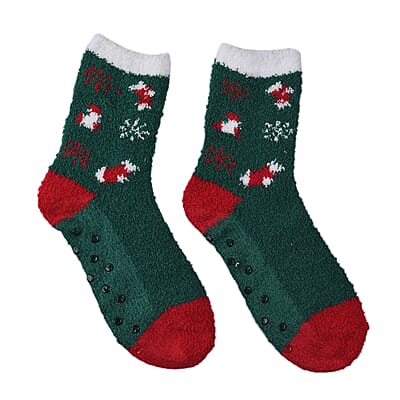Set of 5 Pair Tree, Santa Claus and Intricate Pattern Jacquard Super Soft & Warm Plush Non-Slip Socks