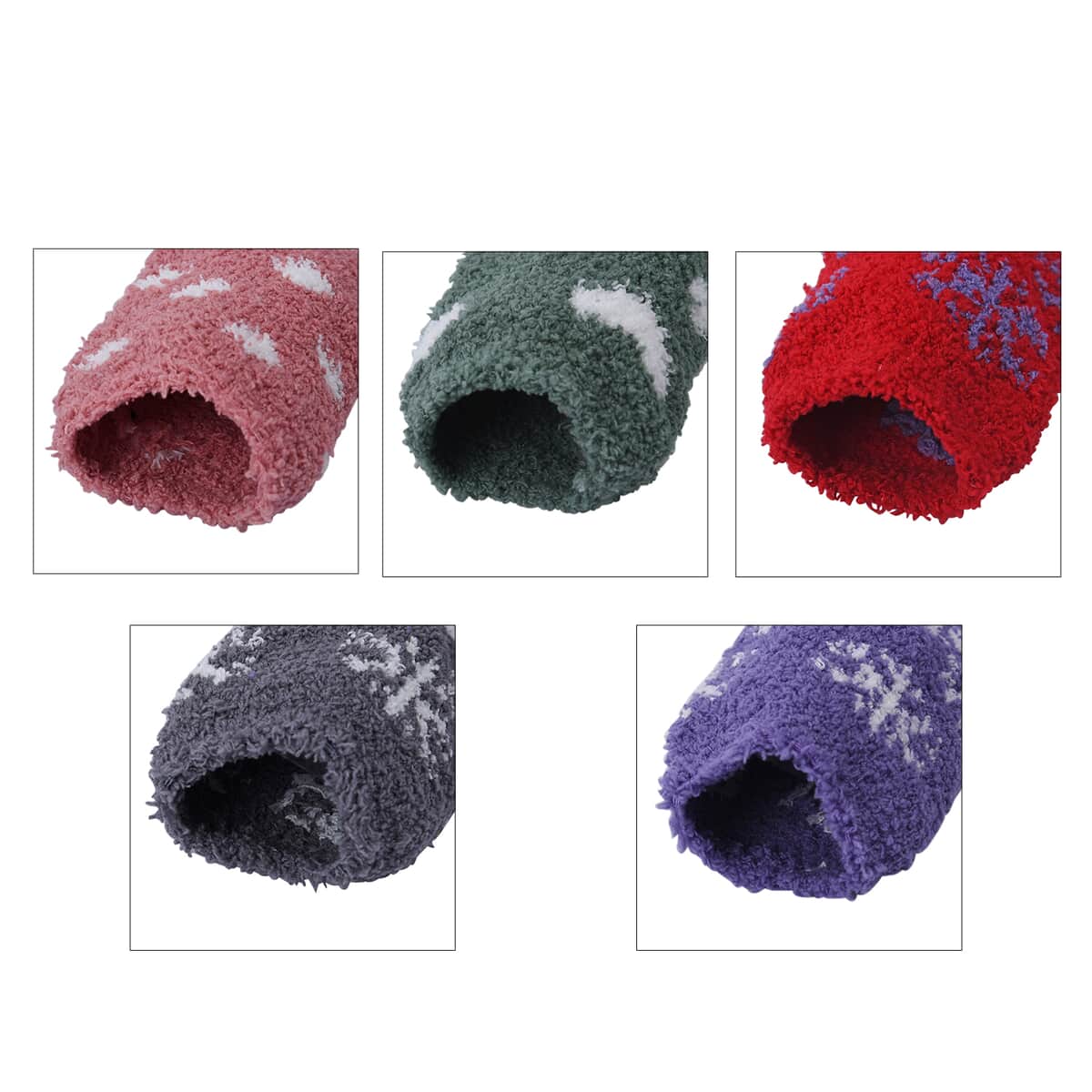 Set of 5 Pair Snowflake, Polka and Love Heart Pattern Jacquard Super Soft & Warm Plush Non-Slip Socks image number 6