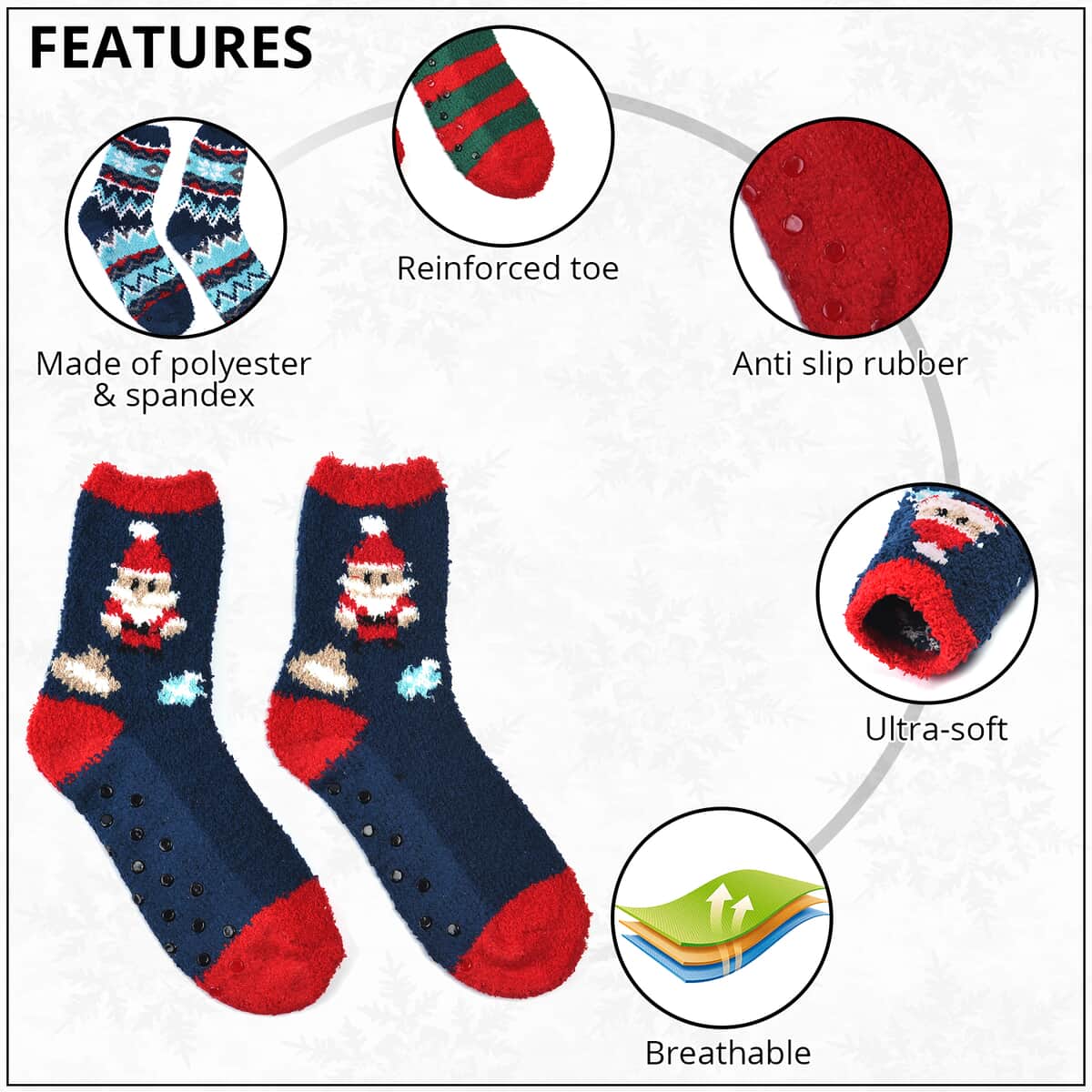Set of 5 Pair Santa Claus, Stripe and Intricate Pattern Jacquard Super Soft & Warm Plush Non-Slip Socks image number 1