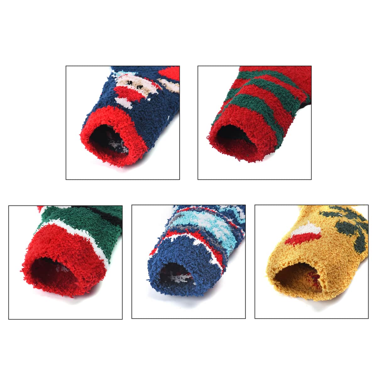 Set of 5 Pair Santa Claus, Stripe and Intricate Pattern Jacquard Super Soft & Warm Plush Non-Slip Socks image number 6