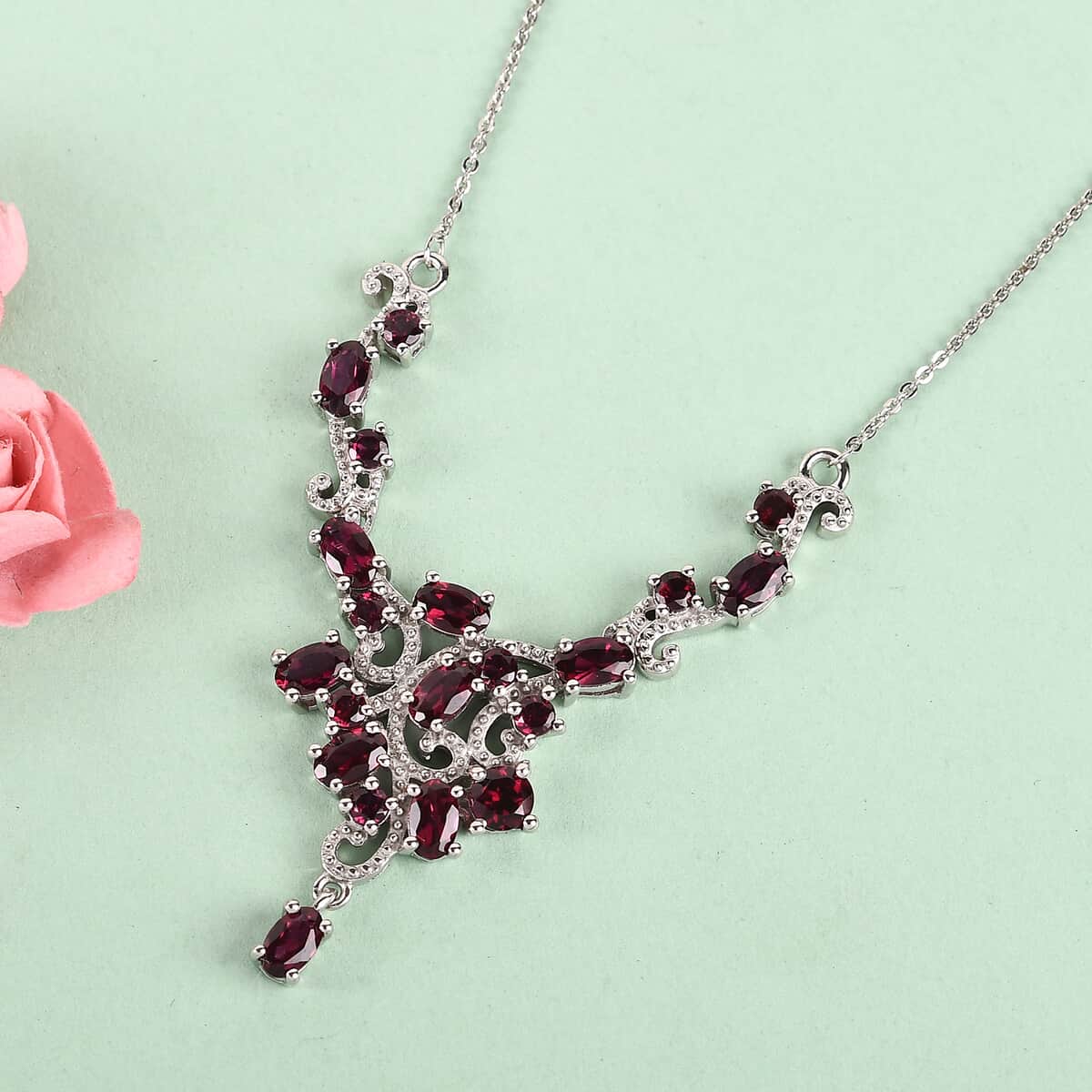 Anthill Garnet Necklace 18 Inches in Platinum Over Sterling Silver 3.90 ctw image number 1