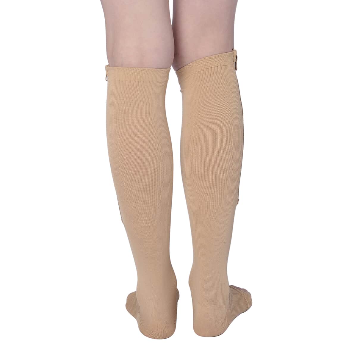 Set of 2 Pairs Brown Zipper Copper Compression Socks with Open Toe (S/M)-15-20mmHg image number 4