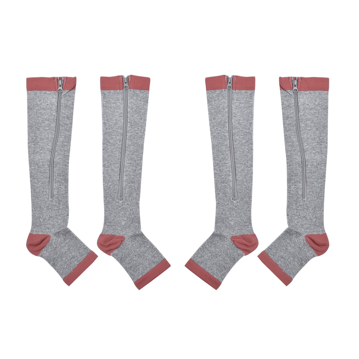 Set of 2 Pairs Gray Zipper Copper Compression Socks with Open Toe (S/M)-15-20mmHg image number 6