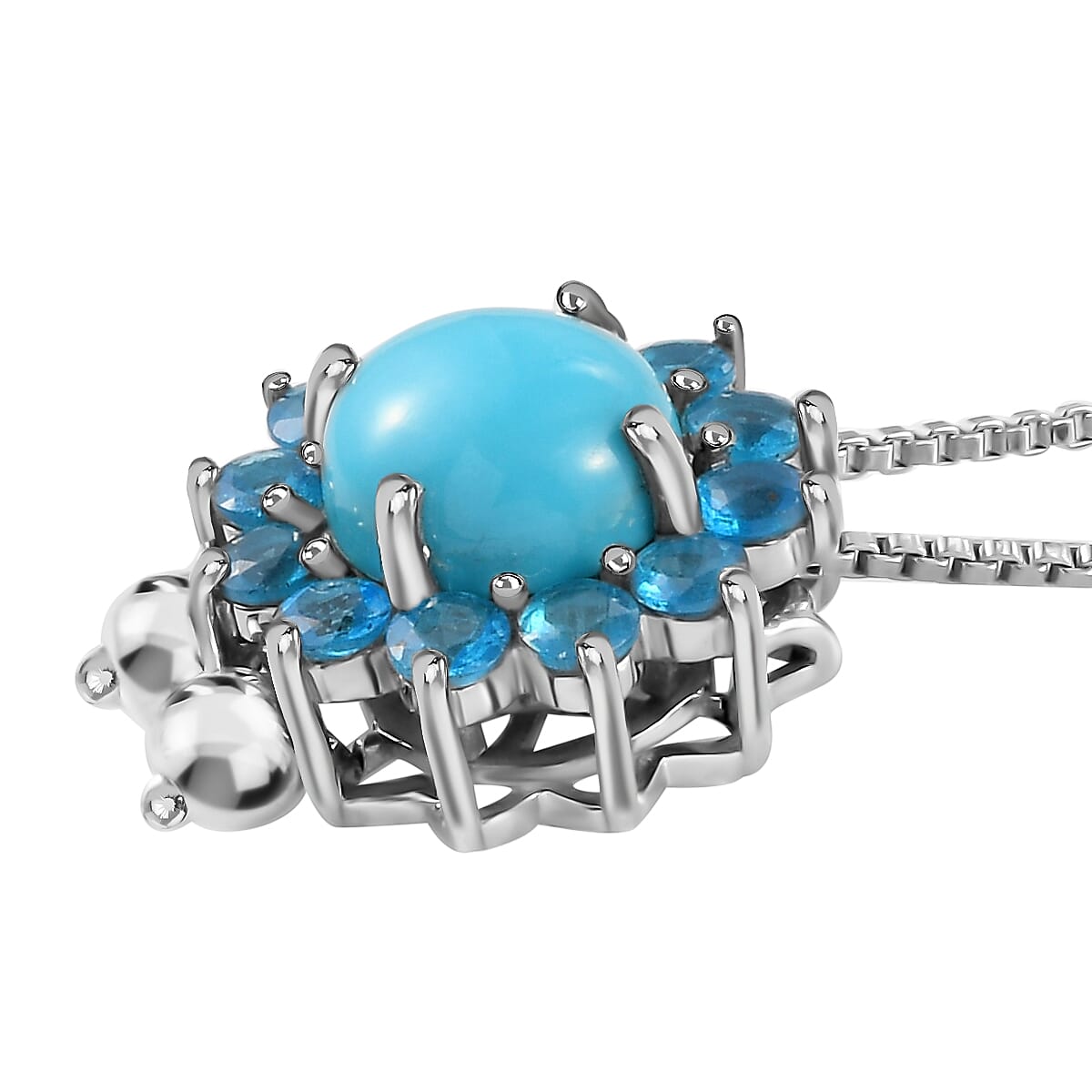Sleeping Beauty Turquoise and Malgache Neon Apatite Cocktail Necklace 20 Inches in Platinum Over Sterling Silver 3.90 ctw