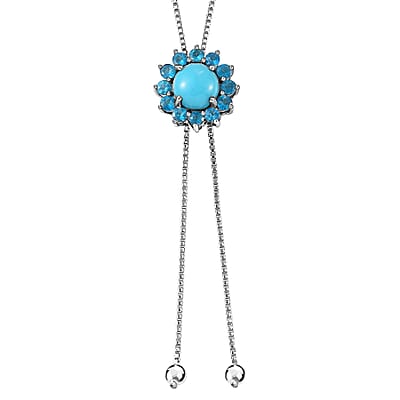 Sleeping Beauty Turquoise and Malgache Neon Apatite Cocktail Necklace 20 Inches in Platinum Over Sterling Silver 3.90 ctw
