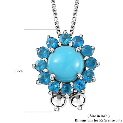 Sleeping Beauty Turquoise and Malgache Neon Apatite Cocktail Necklace 20 Inches in Platinum Over Sterling Silver 3.90 ctw