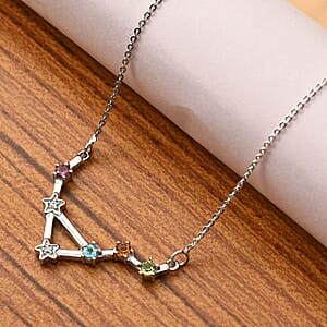 Multi Gemstone Libra Constellation Stars Necklace 20 Inches in Platinum Over Sterling Silver 0.40 ctw