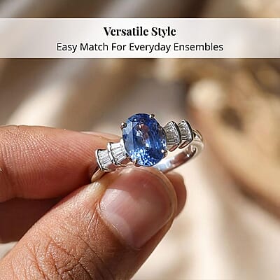 Iliana 18K White Gold AAA Royal Ceylon Sapphire and G-H SI Diamond Ring (Size 10.0) 1.40 ctw