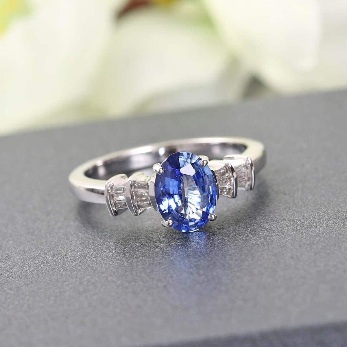 Iliana 18K White Gold AAA Royal Ceylon Sapphire and Diamond G-H SI Ring (Size 8.0) 3.60 Grams 1.40 ctw image number 1