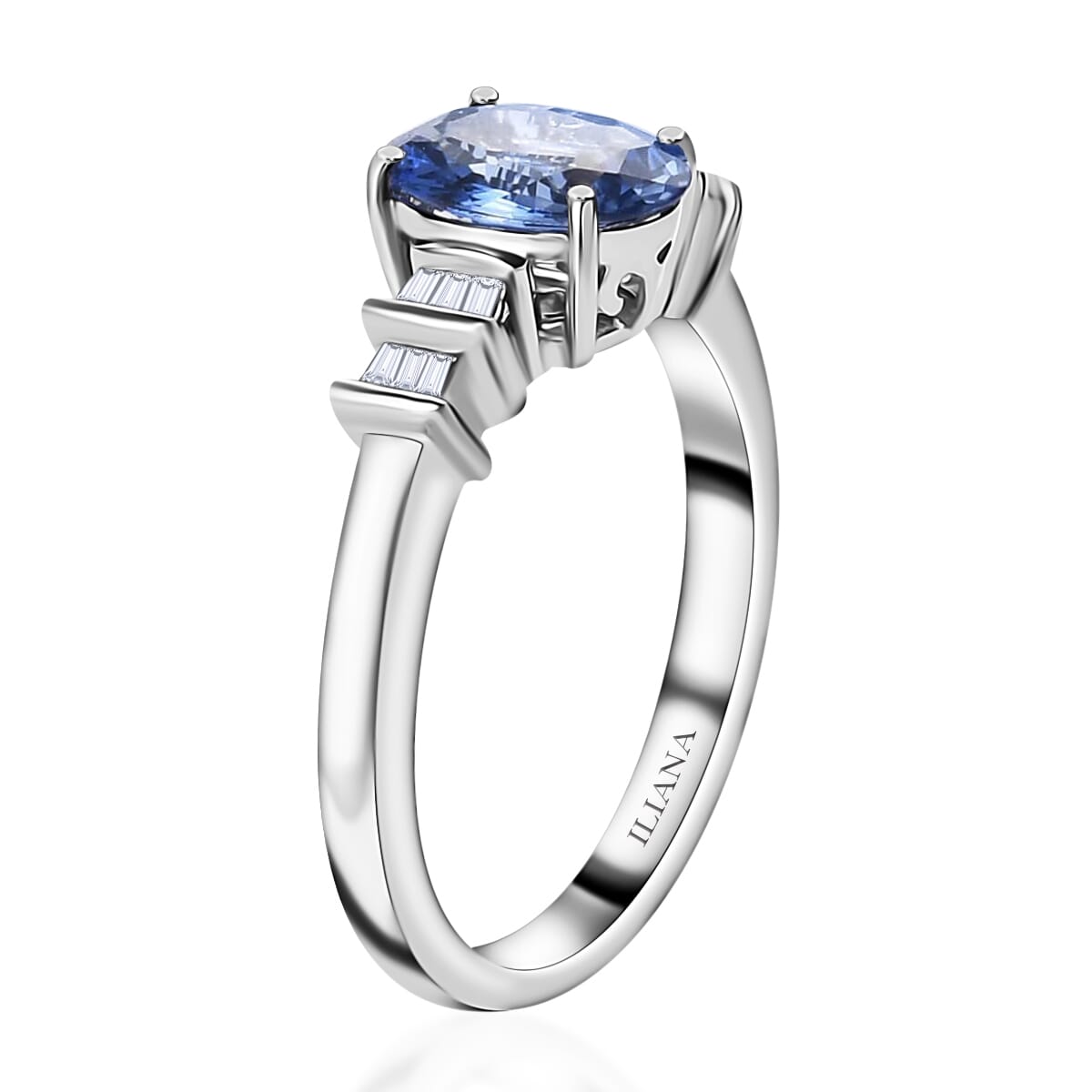 Iliana 18K White Gold AAA Royal Ceylon Sapphire and Diamond G-H SI Ring (Size 8.0) 3.60 Grams 1.40 ctw image number 3