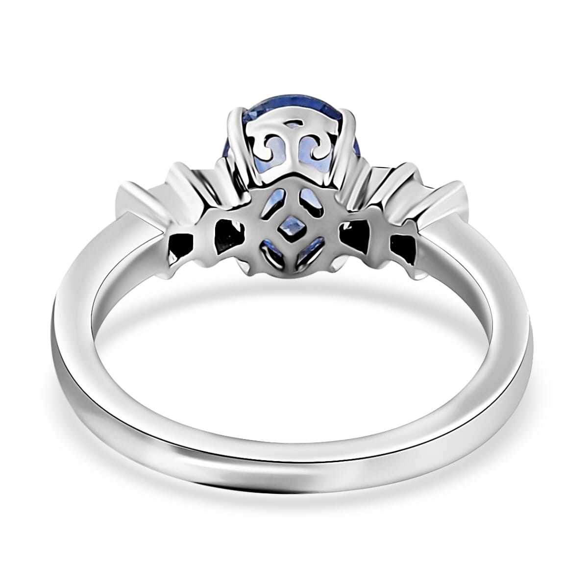 Iliana 18K White Gold AAA Royal Ceylon Sapphire and Diamond G-H SI Ring (Size 8.0) 3.60 Grams 1.40 ctw image number 4