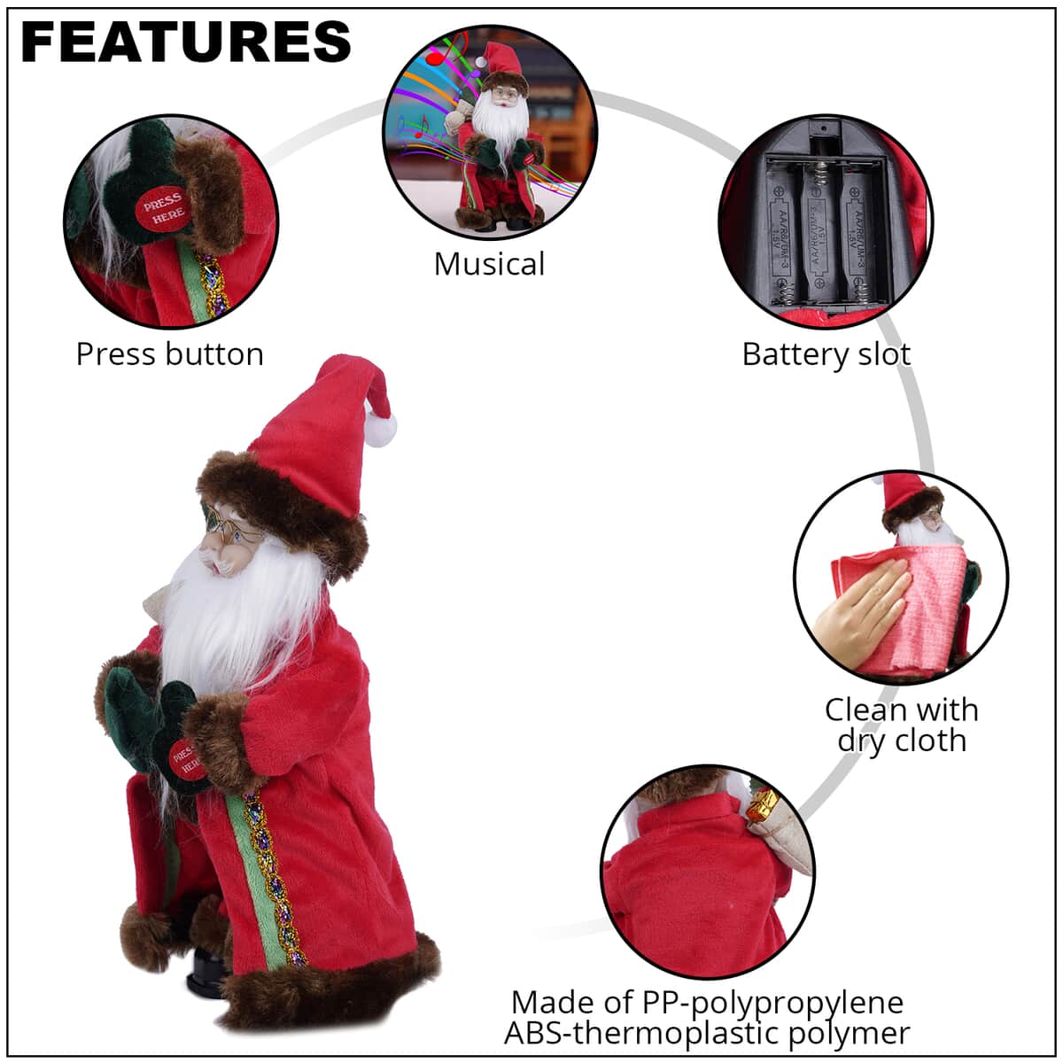 HOMESMART Dancing Santa Claus Electric Toy with Music (12") (3xAA Battery Not Included) image number 2