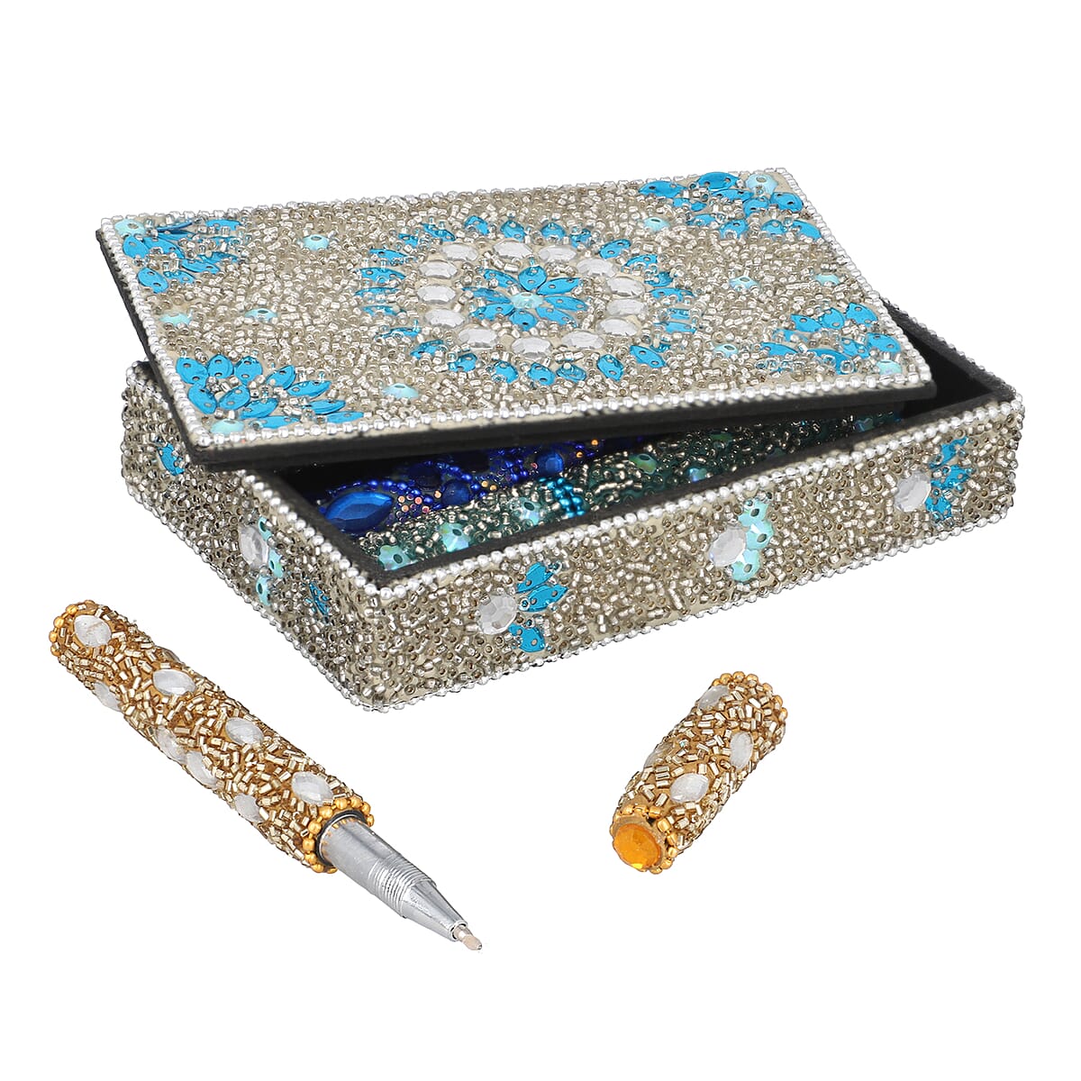 Set of 5multi color Beaded Pen with Matching Storage Box (5.5x2x1 in) image number 0