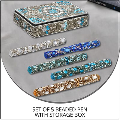 Set of 5 Multi Color Beaded Pen with Matching Storage Box