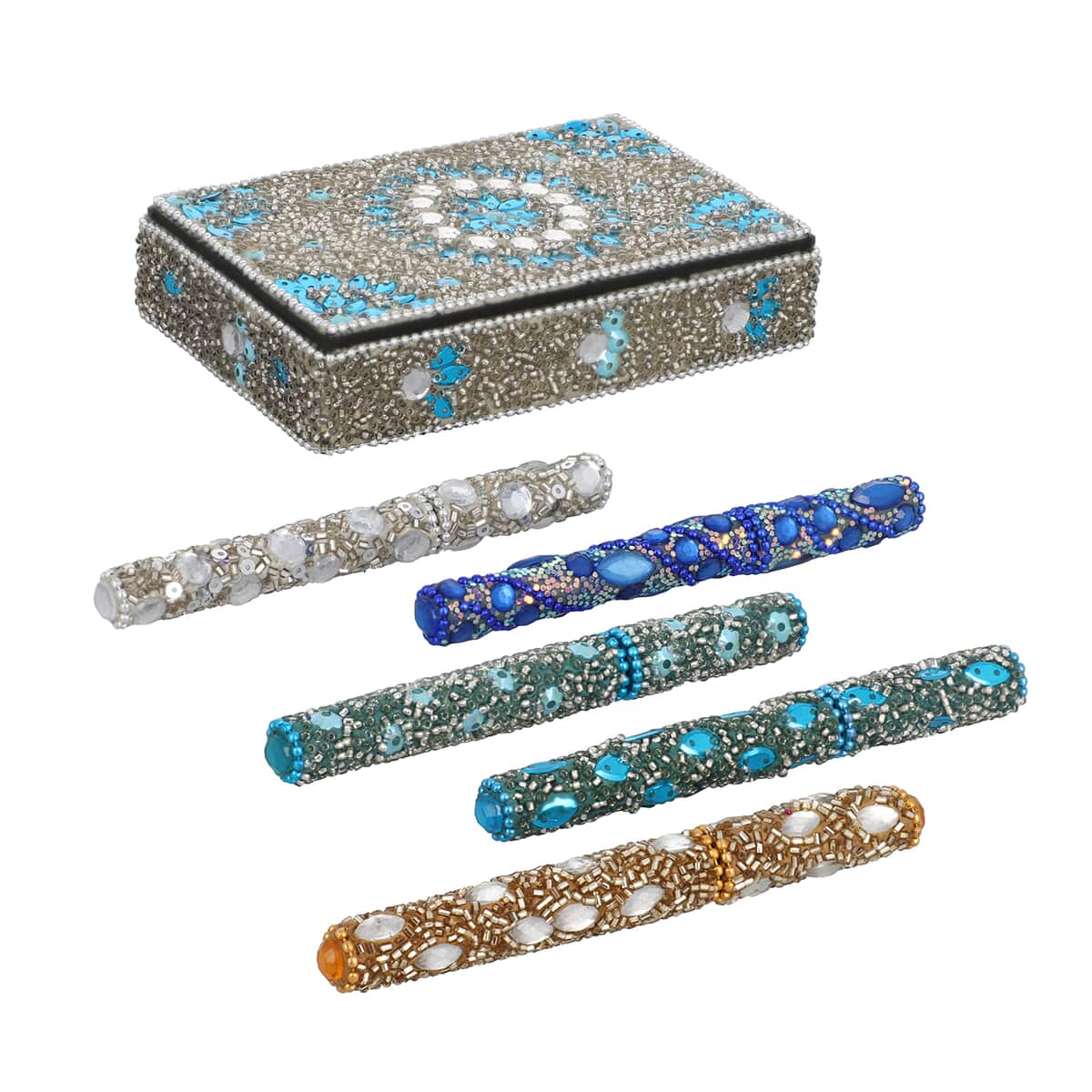 Set of 5multi color Beaded Pen with Matching Storage Box (5.5x2x1 in) image number 2