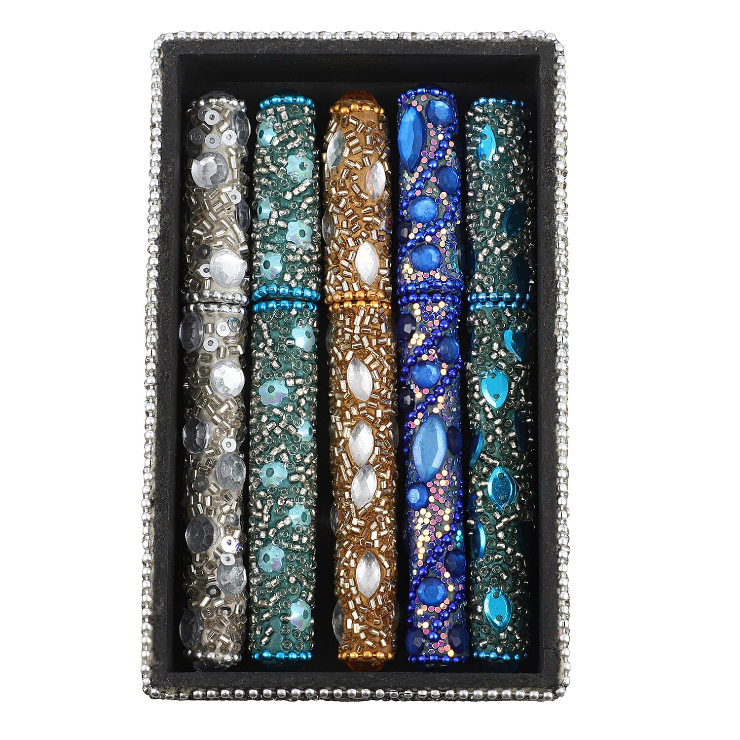 Set of 5 Multi Color Beaded Pen with Matching Storage Box