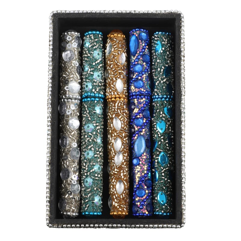 Set of 5 Multi Color Beaded Pen with Matching Storage Box