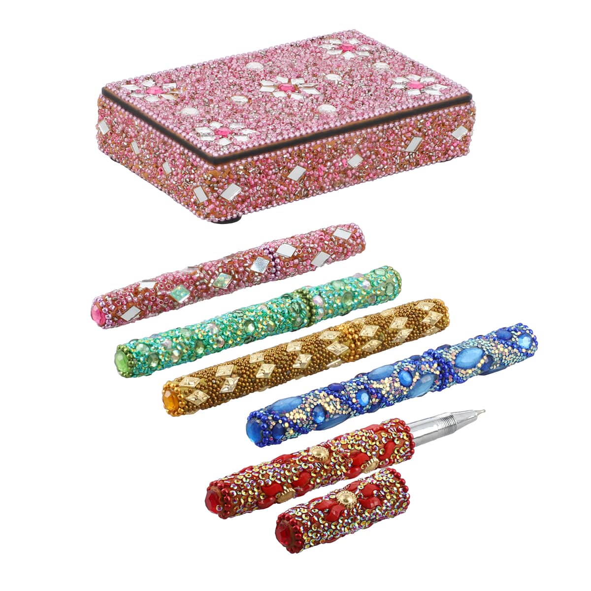 Set of 5 Multi Color Beaded Pen with Matching Storage Box image number 2