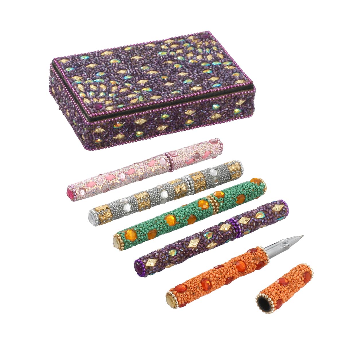 Set of 5 Multi Color Beaded Pen with Matching Storage Box image number 6