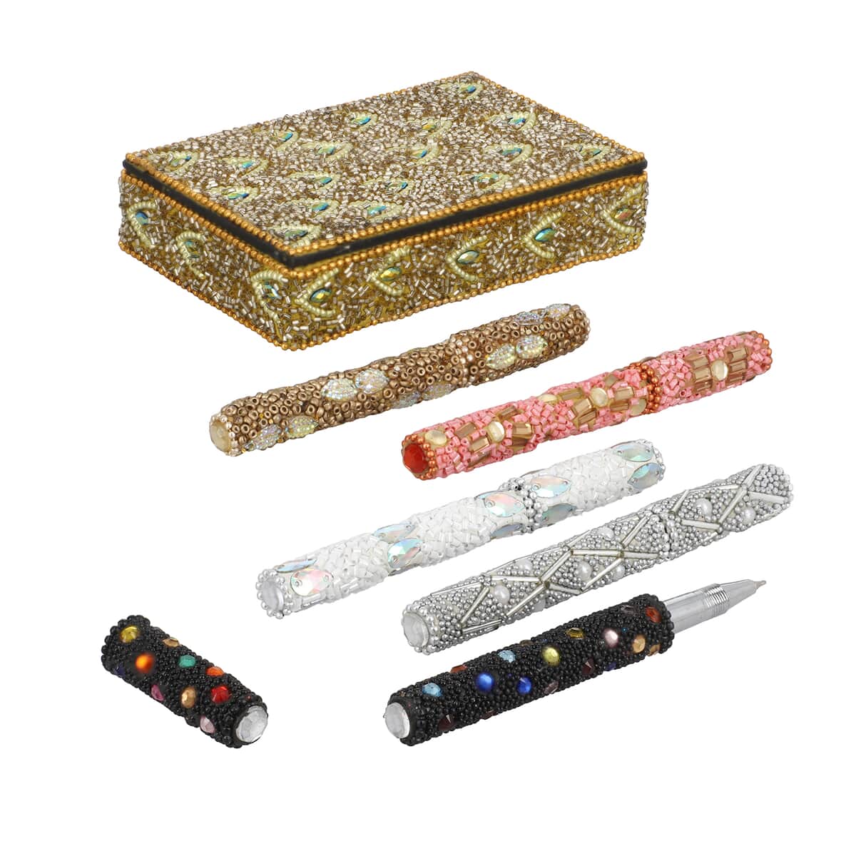 Set of 5 Multi Color Beaded Pen with Matching Storage Box image number 6