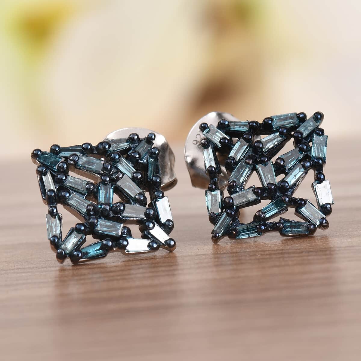 Venice Blue Diamond I1-I2 Stud Earrings in Rhodium & Platinum Over Sterling Silver 0.50 ctw image number 1