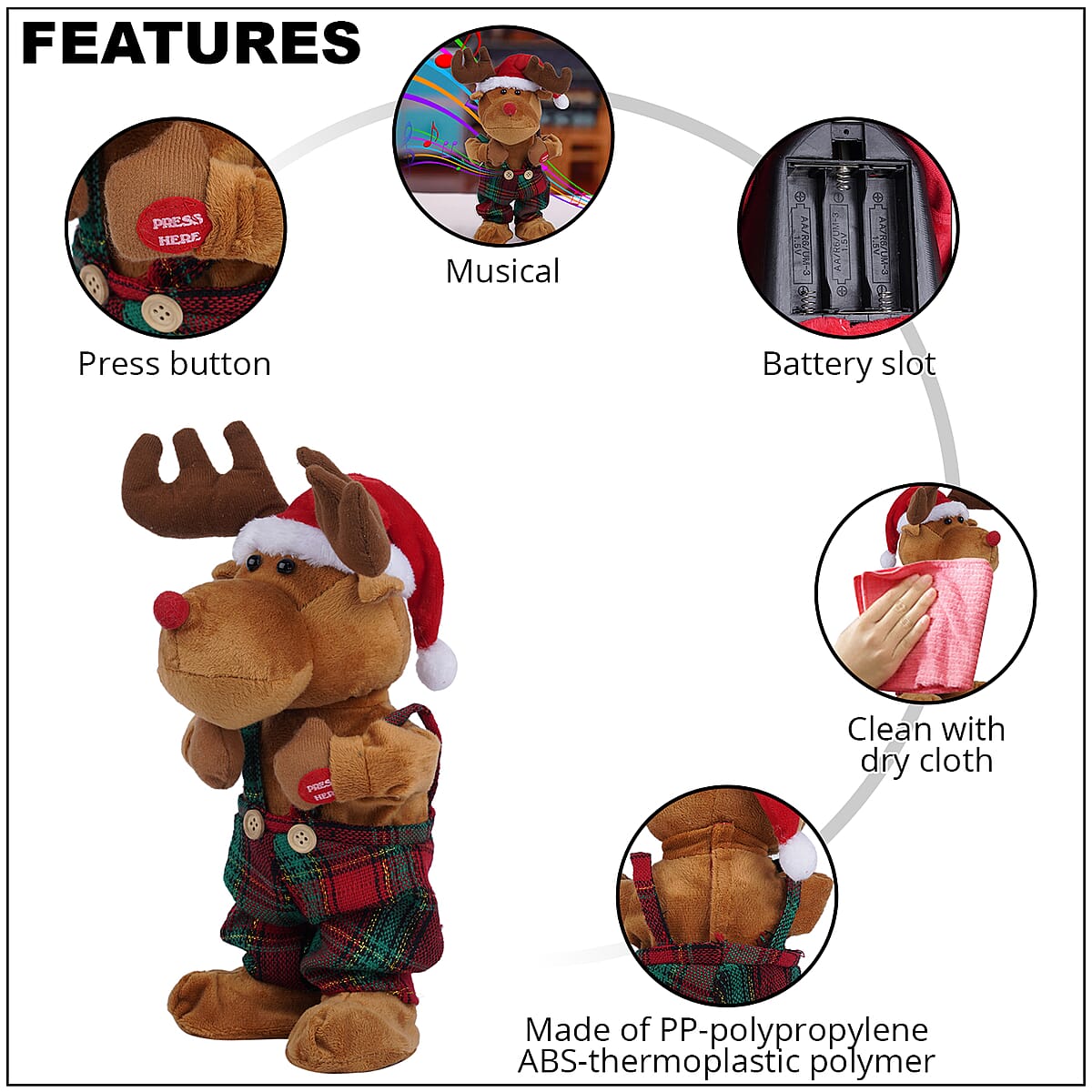 Homesmart Dancing Reindeer Electric Toy with Music (3xAA Battery Not Included) image number 2