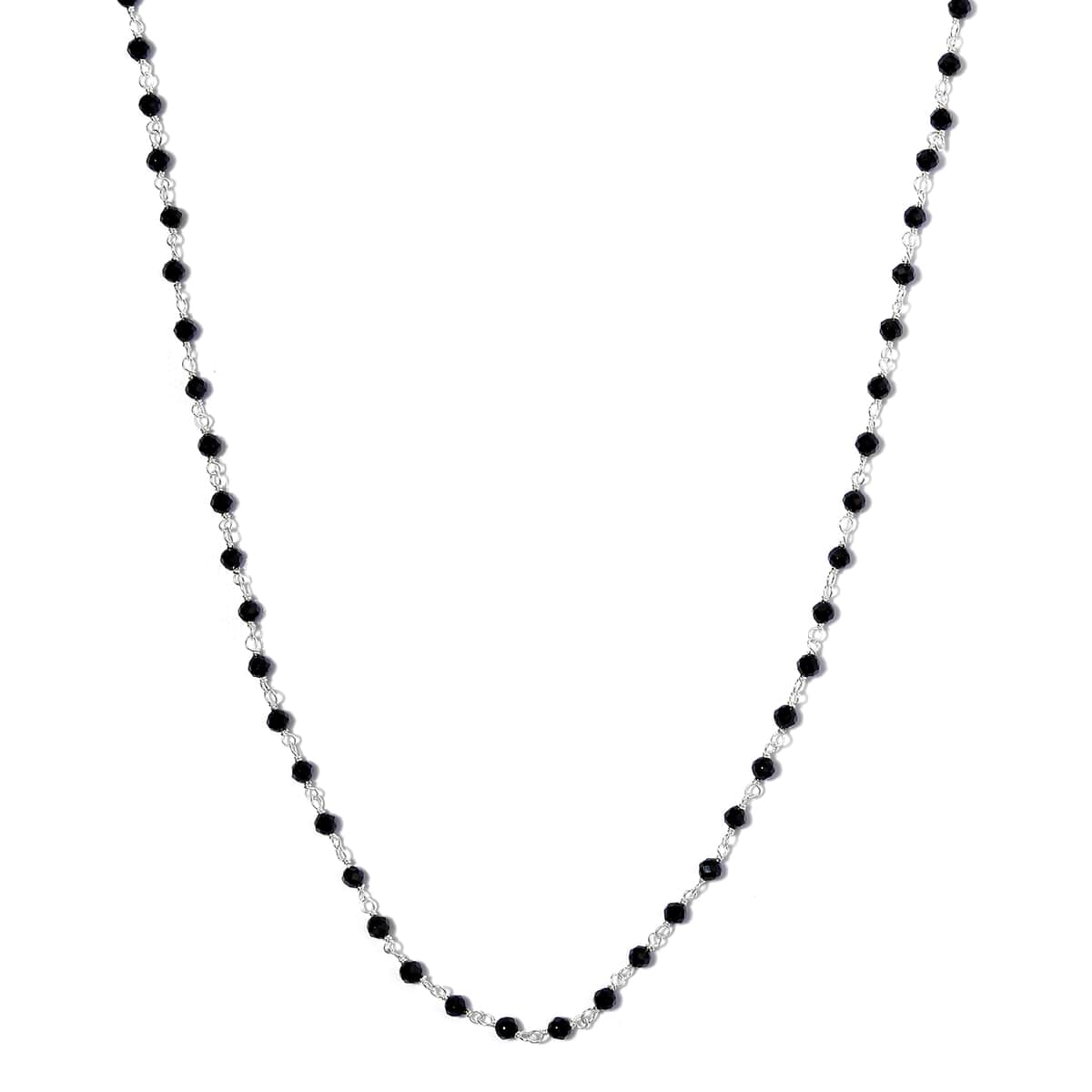 Natural Thai Black Spinel Beaded Necklace 20 Inches in Sterling Silver 15.25 ctw image number 0