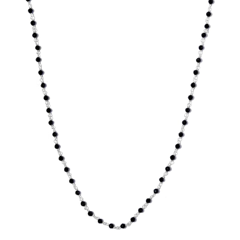 Ankur Treasure Chest Thai Black Spinel Beaded Necklace 20 Inches in Sterling Silver 15.25 ctw