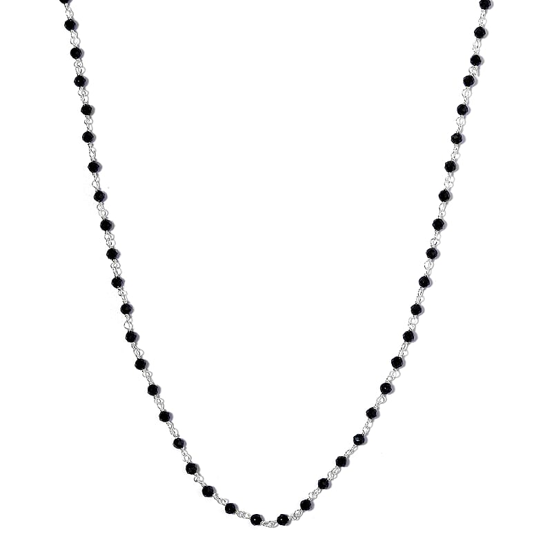 Ankur Treasure Chest Thai Black Spinel Beaded Necklace 20 Inches in Sterling Silver 15.25 ctw