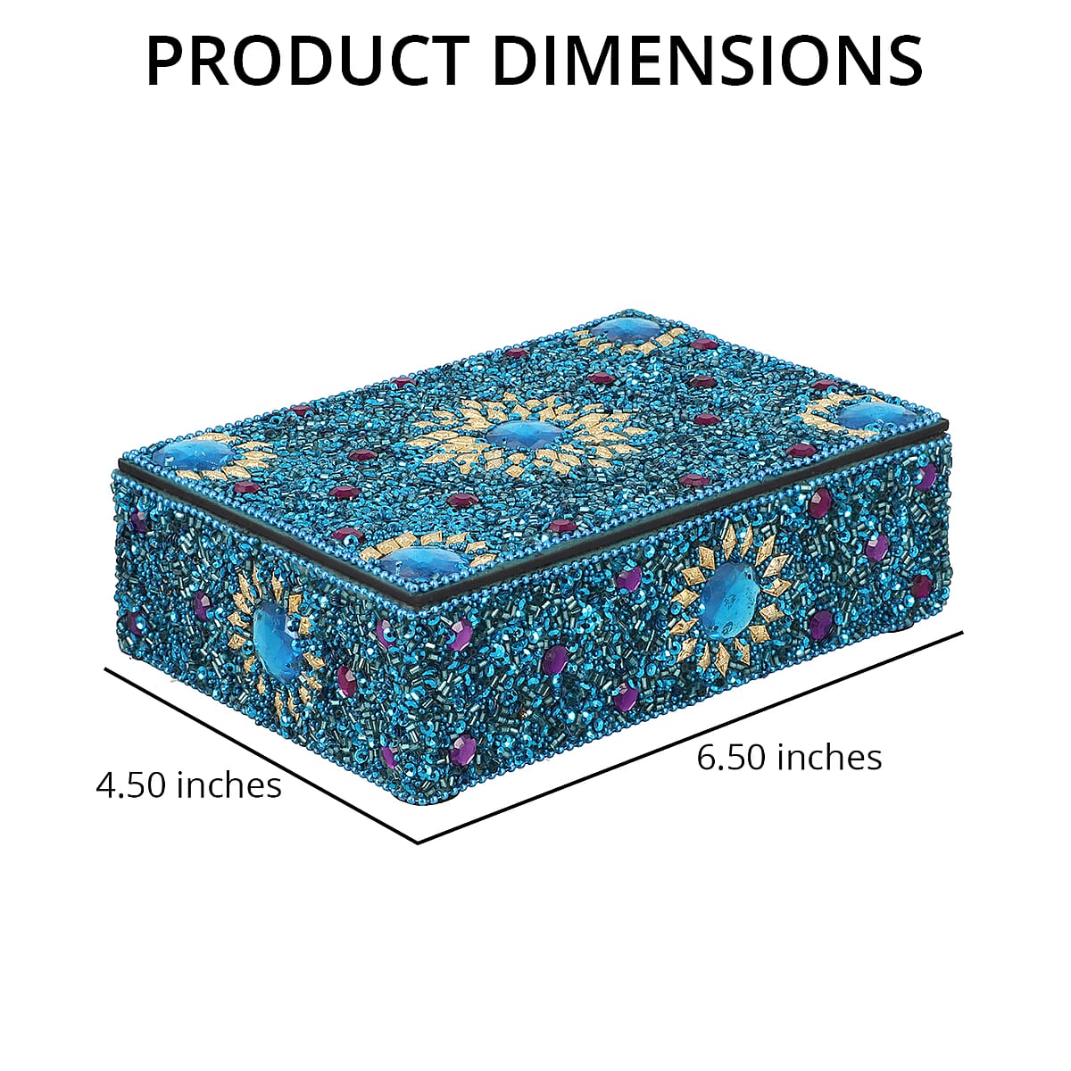 Blue Beaded Box with Paper Diary & Pen (6.5""x4.5") image number 3