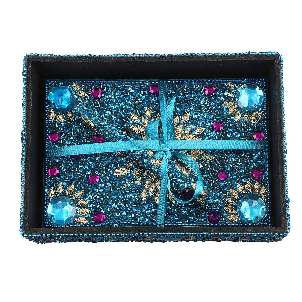Blue Beaded Box with Paper Diary & Pen (6.5""x4.5") image number 5