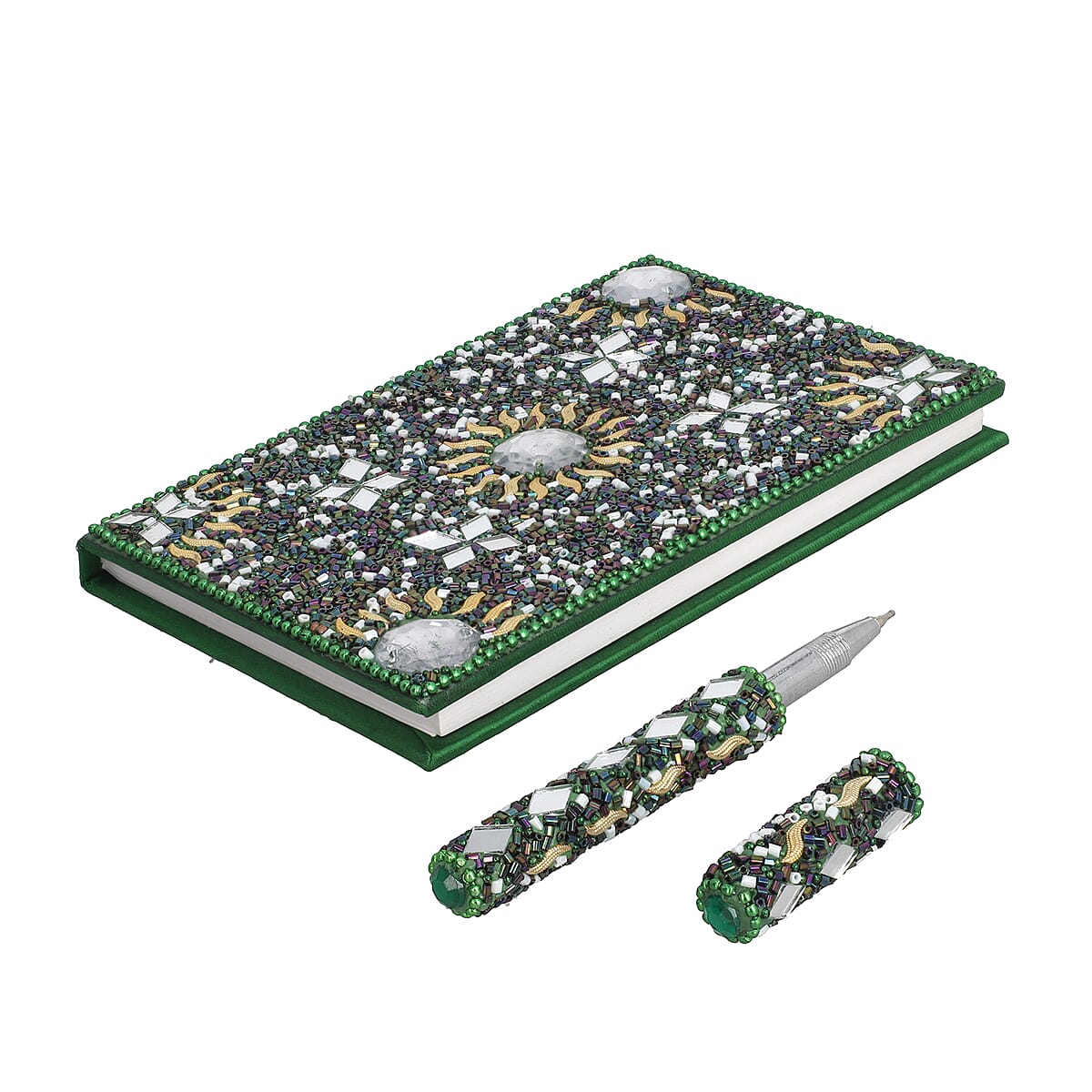 Green Beaded Box with Paper Diary & Pen image number 4