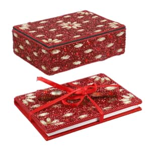 Red Beaded Box with Paper Diary & Pen