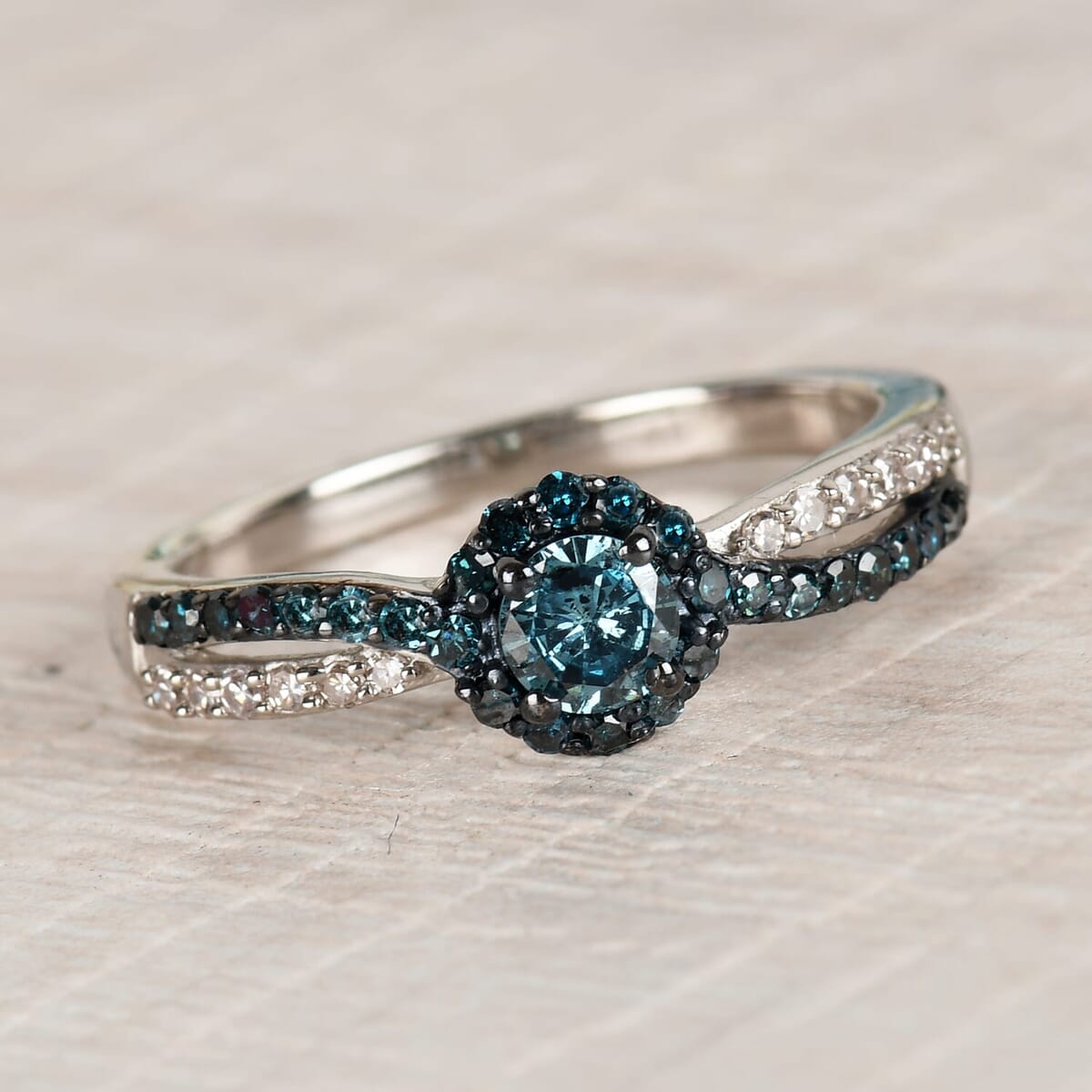 Venice Blue Diamond I1-I2 and Diamond Ring in Sterling Silver (Size 10.0) 0.50 ctw image number 1