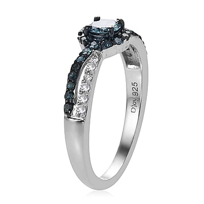 Venice Blue Diamond I1-I2 and Diamond Ring in Sterling Silver (Size 10.0) 0.50 ctw